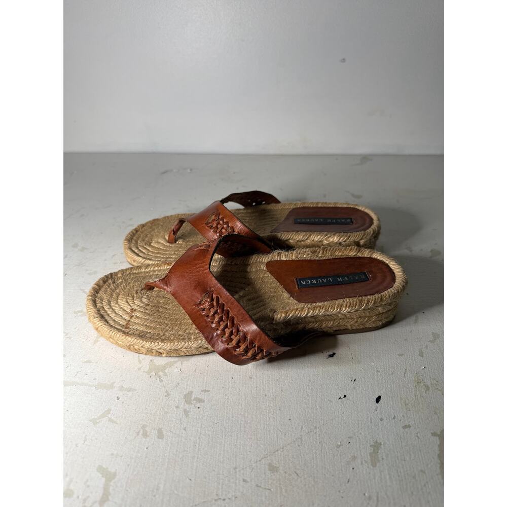 Ralph Lauren Brown Leather Jute Espadrille Thong Sandals Italy Blue Label 8.5 B - Picture 5 of 8